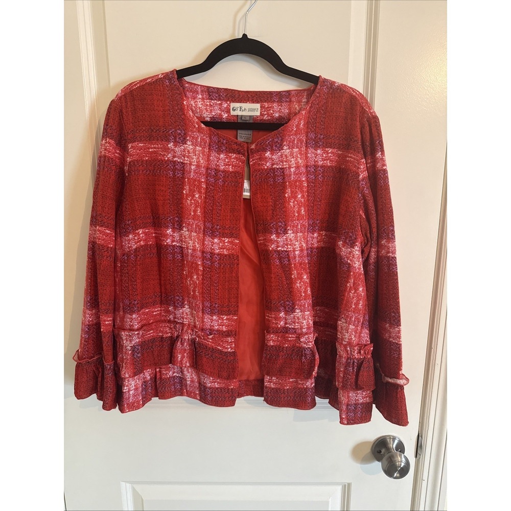 Go Fish Clothing & Jewelry Co. Red & Pink Plaid Jacket‎  Large NWT Coastal